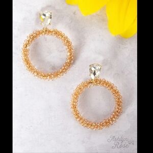 Double Trouble Champagne Beaded Hoop Earring